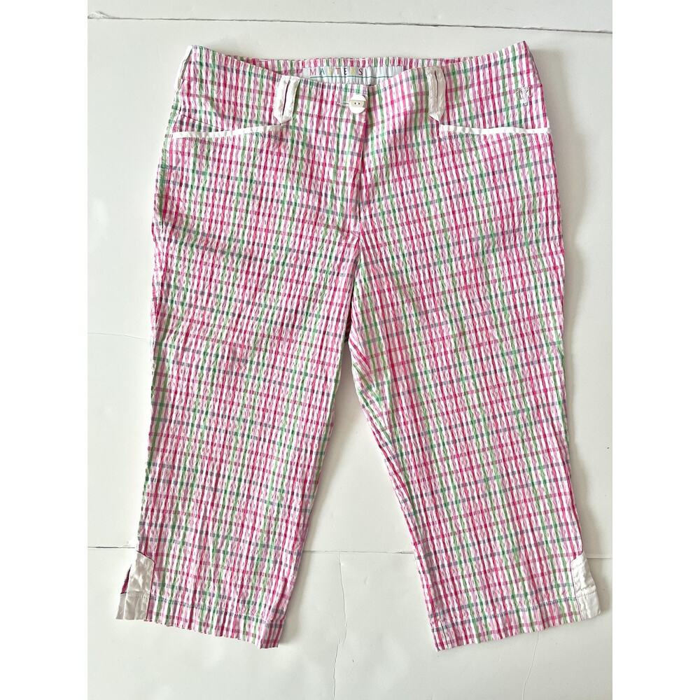 Masters Golf Fashion Pants Womens 10 Pink Plaid Capri Stretch Pockets Textured